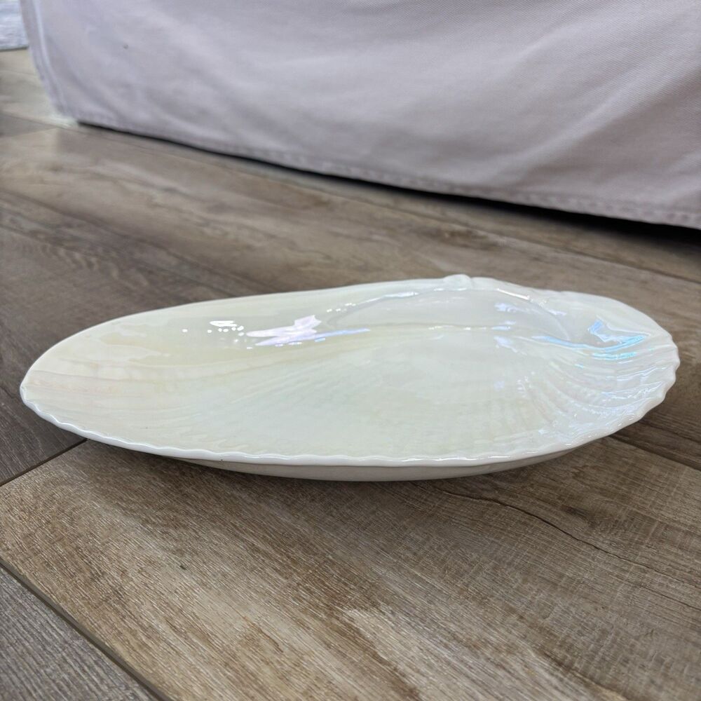 Wedgwood Nautilus Lustre 12" Oyster Seashell Dish England Bone China Iridescent - Picture 14 of 16
